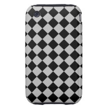 Silver and Black Diagonal Checkerboard Design iPhone 3 Tough Case
