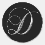 Silver And Black Formal Wedding Monogram D Seal Stickers