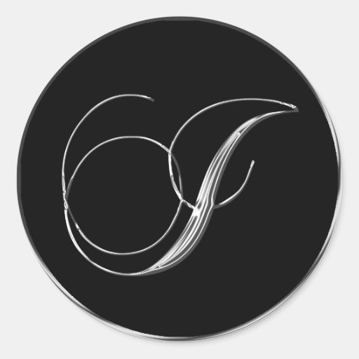 Silver And Black Formal Wedding Monogram I Seal Round Stickers