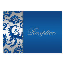 Silver and Cobalt Blue Damask Enclosure Card Business Card Templates