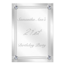 Silver and Diamond Effect 21st Birthday Party Invitations