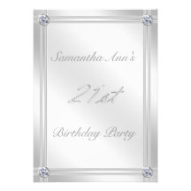 Silver and Diamond Effect 21st Birthday Party Personalized Invite