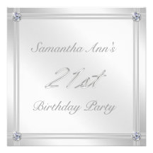 Silver and Diamond Effect 21st Birthday Party Custom Invitation