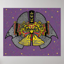 silver and gold spaceship poster