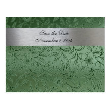Silver and Green Metallic Save the Date Postcard
