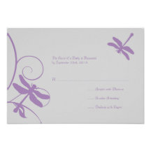 Silver and Lavender Dragonfly Wedding RSVP Personalized Invitations