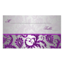 Silver and Purple Damask II Place Cards Business Card Templates