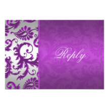 Silver and Purple Damask II Reply Card Personalized Invite