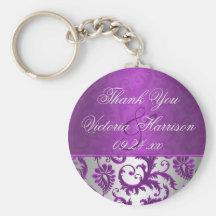 Silver and Purple Damask II Wedding Favour Keychai Keychains