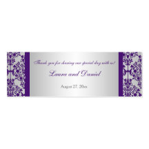 Silver and Purple Damask Wedding Favour Tag Business Card Template