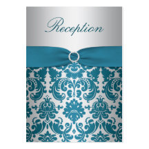 Silver and Teal Damask Enclosure Card Business Card Template