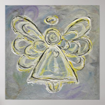 Silver and White Guardian Light Angel Poster Print