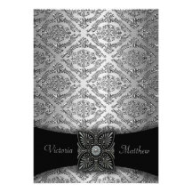 Silver & Black Damask Wedding Invitations