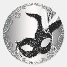 Silver Black Mask Masquerade Envelope Seal Favour Round Stickers