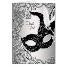 Silver Black Masquerade Party Thank You Cards