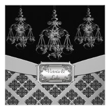 Silver & Black Ornate Chandelier Wedding Invite