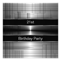 Silver Black Stripes Mans 21st Birthday Party Personalized Invites
