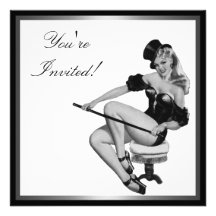 Silver Black & White Style Pin-Up Girl 5 Personalized Invites