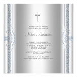 Silver Blue Baby Boy Christening Custom Invitations