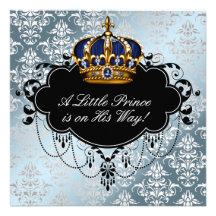 Silver Blue Black Prince Baby Boy Shower Custom Invitation