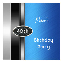 Silver Blue Mens 40th Birthday Party Man Personalized Invitation
