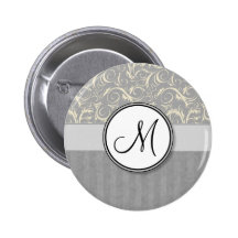 Silver Cream Floral Wisps & Stripes with Monogram Pins