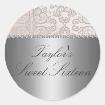 Silver/Cream Sweet 16 Sticker