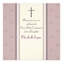 Silver Cross Pink Religious Invitation