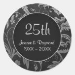 Silver Damask 25th Anniversary - Customise Round Stickers