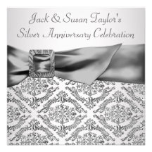 Silver Damask Silver 25th Anniversary Party Custom Invitation