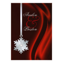 Silver Diamond Snowflake Red Silk Invitation