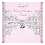 Silver Diamonds Pink Sweet 16 Birthday Party Custom Invites