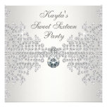 Silver Diamonds White Sweet Sixteen Birthday Party Personalized Invitations