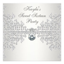 Silver Diamonds White Sweet Sixteen Birthday Party Personalized Invitations