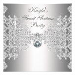 Silver Diamonds White Sweet Sixteen Birthday Party Personalised Announcements