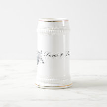 Silver Filigree Heart & White Roses Coffee Mugs