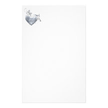 Silver Filigree Heart & White Roses Stationery
