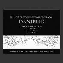 Silver Floral on Black Background Invitations invitations
