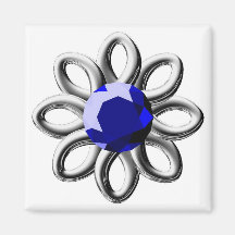Silver flower with blue stone fridge magnet