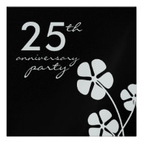 Silver Flowers 25th Wedding Anniversary Party invitations