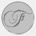 Silver Formal Wedding Monogram F Seal Round Sticker