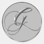 Silver Formal Wedding Monogram G Seal Round Sticker