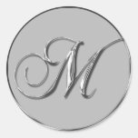 Silver Formal Wedding Monogram M Seal stickers