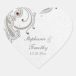 Silver glitter swirls + red jewel wedding sticker