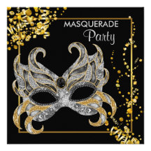 Silver Gold Masquerade Party Custom Invites