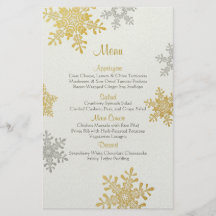 Silver Gold Pearl Snowflakes Winter Wedding Menu Flyer