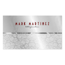 Silver Gray Metallic Design & Damasks- Monogramed Business Cards