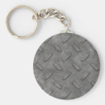Silver Grey Diamond Plate Textured Key Chain