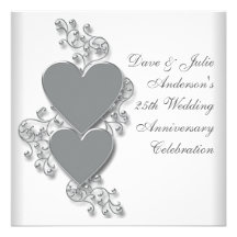 Silver Hearts 25th Wedding Anniversary Party Invites