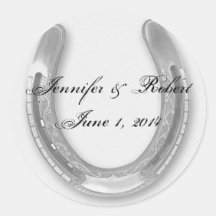 Silver Horseshow on White Wedding Envelope Seal Sticker